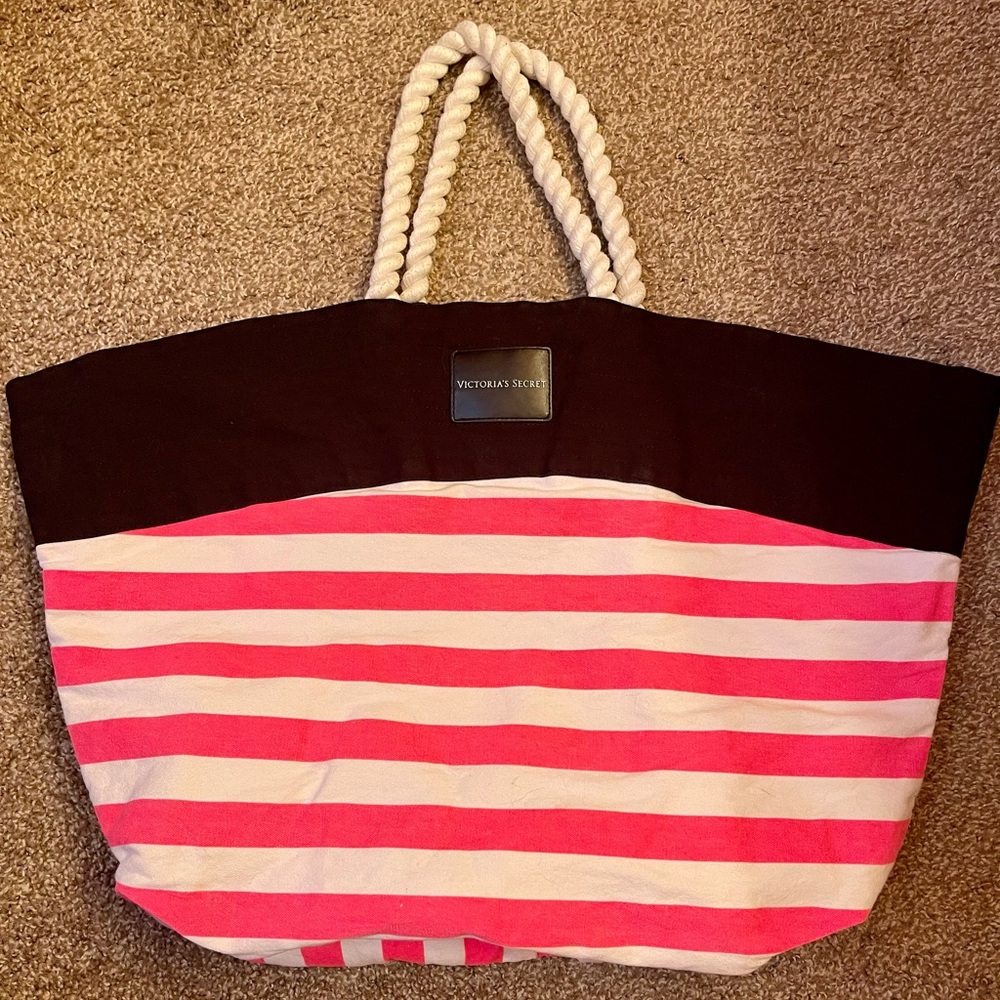 Victoria's Secret: pink and white stripe tote bag